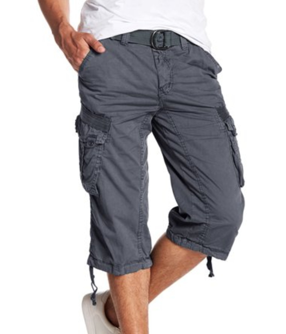 XRAY Men Belted Below Knee Long Cargo Shorts Steel Size 32X18